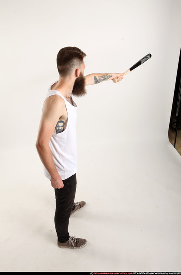 Man Adult Athletic White Standing poses Casual Fighting with bat