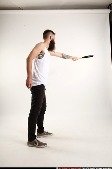 Man Adult Athletic White Standing poses Casual Fighting with bat