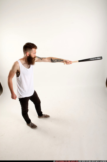 Man Adult Athletic White Standing poses Casual Fighting with bat