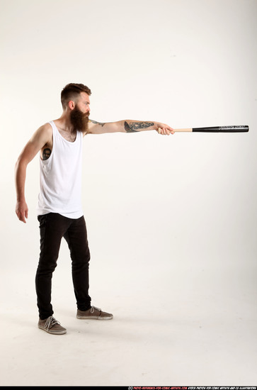 Man Adult Athletic White Standing poses Casual Fighting with bat