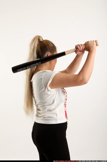 Woman Young Average Standing poses Casual Asian Fighting with bat