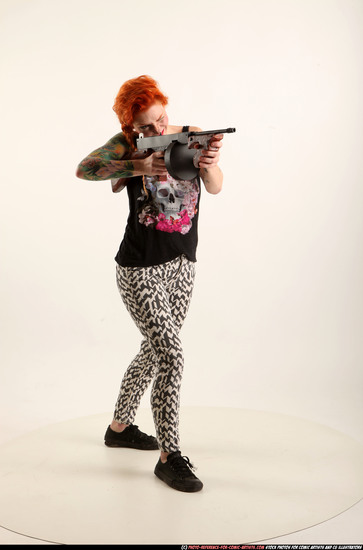 Woman Adult Athletic White Fighting with submachine gun Standing poses Casual