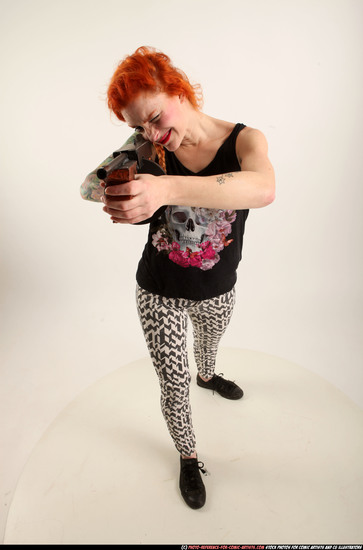 Woman Adult Athletic White Fighting with submachine gun Standing poses Casual