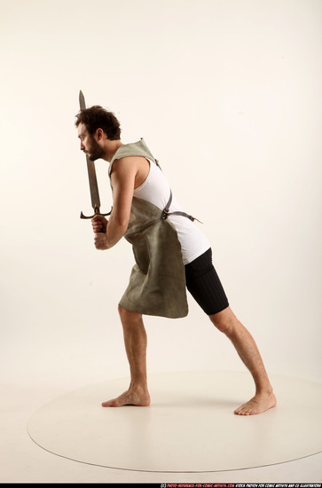 Man Adult Athletic White Fighting with sword Standing poses Army