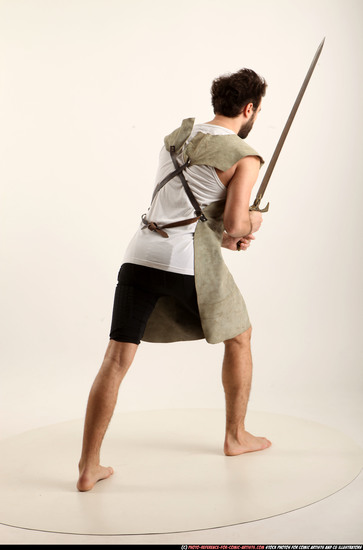 Man Adult Athletic White Fighting with sword Standing poses Army