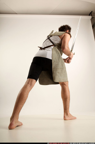 Man Adult Athletic White Fighting with sword Standing poses Army