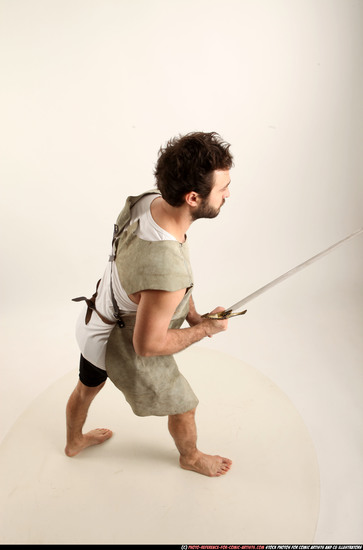 Man Adult Athletic White Fighting with sword Standing poses Army