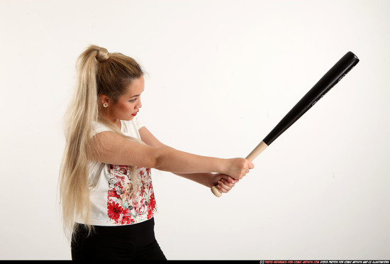 Woman Young Average Standing poses Casual Asian Fighting with bat