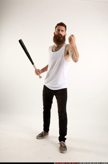 Man Adult Athletic White Standing poses Casual Fighting with bat