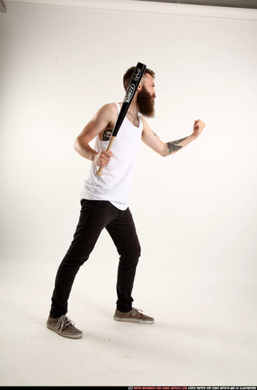 Man Adult Athletic White Standing poses Casual Fighting with bat