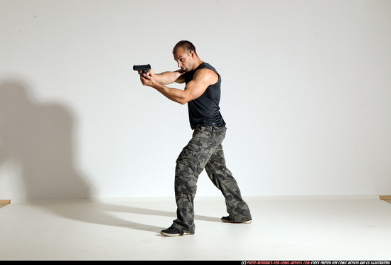 Man Adult Athletic White Fighting with gun Moving poses Army