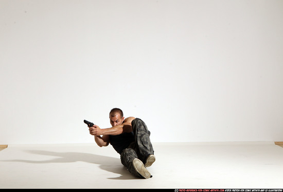 Man Adult Athletic White Fighting with gun Moving poses Army