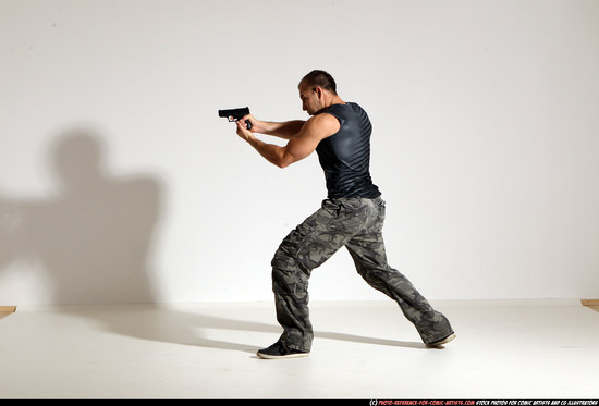 Man Adult Athletic White Fighting with gun Moving poses Army