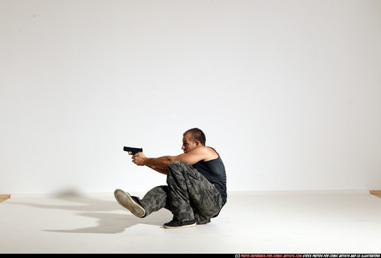 Man Adult Athletic White Fighting with gun Moving poses Army