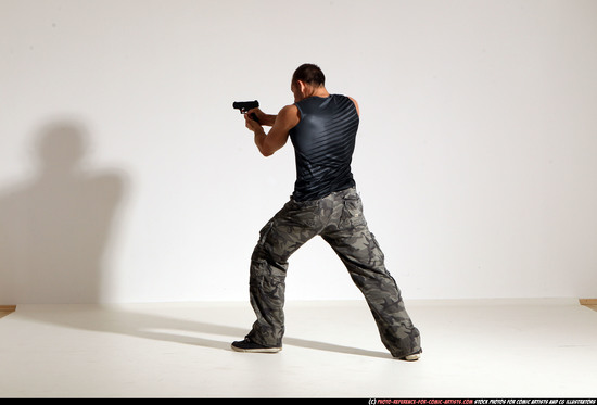 Man Adult Athletic White Fighting with gun Moving poses Army