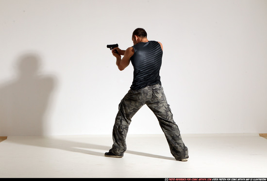 Man Adult Athletic White Fighting with gun Moving poses Army