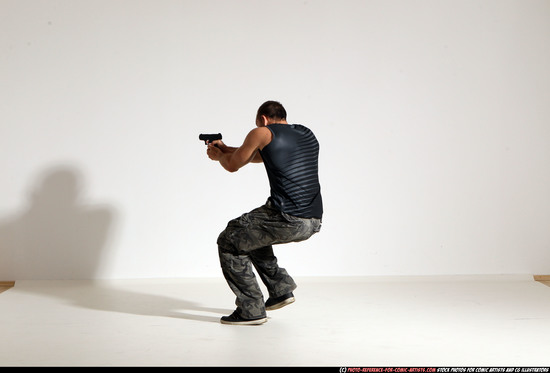 Man Adult Athletic White Fighting with gun Moving poses Army