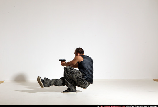 Man Adult Athletic White Fighting with gun Moving poses Army