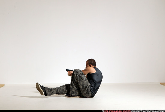 Man Adult Athletic White Fighting with gun Moving poses Army