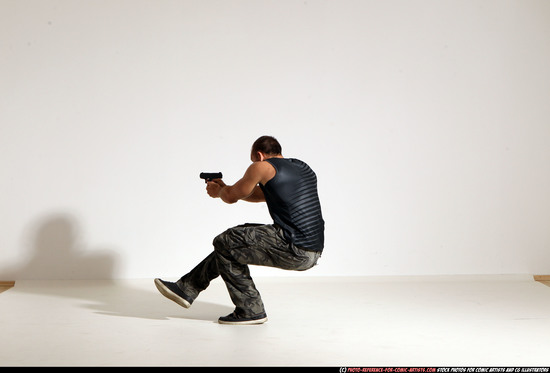 Man Adult Athletic White Fighting with gun Moving poses Army