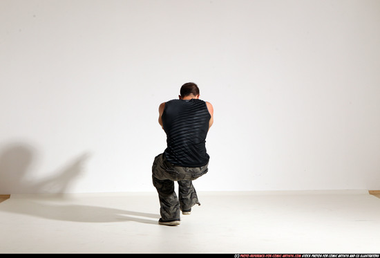 Man Adult Athletic White Fighting with gun Moving poses Army