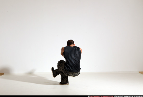 Man Adult Athletic White Fighting with gun Moving poses Army