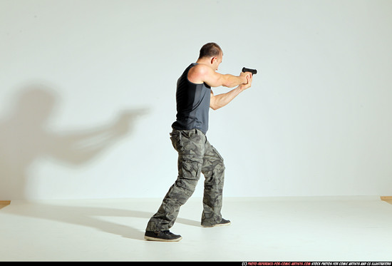 Man Adult Athletic White Fighting with gun Moving poses Army