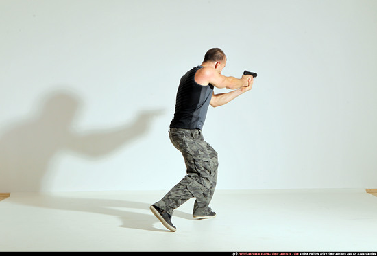 Man Adult Athletic White Fighting with gun Moving poses Army