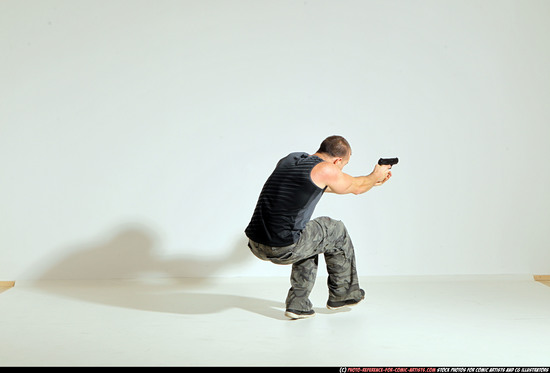 Man Adult Athletic White Fighting with gun Moving poses Army