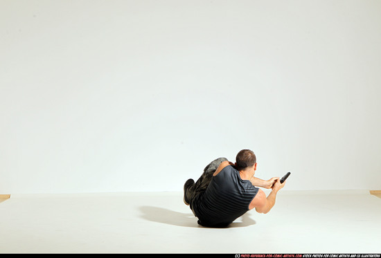 Man Adult Athletic White Fighting with gun Moving poses Army