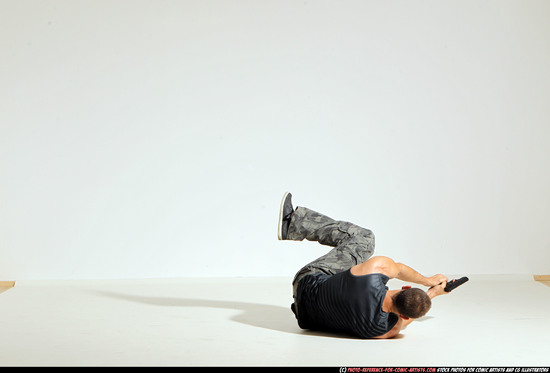 Man Adult Athletic White Fighting with gun Moving poses Army