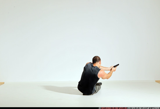 Man Adult Athletic White Fighting with gun Moving poses Army