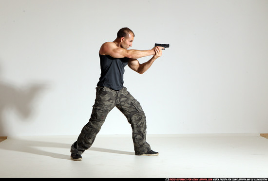 Man Adult Athletic White Fighting with gun Moving poses Army