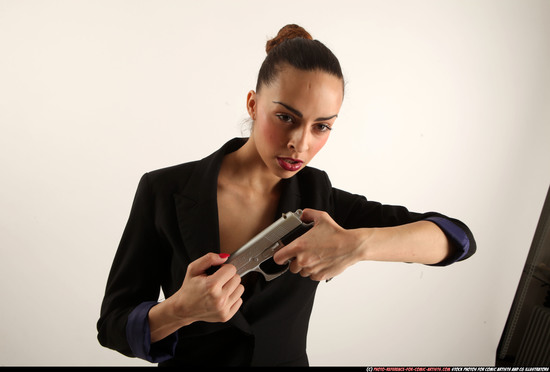 Woman Young Athletic White Fighting with gun Standing poses Business