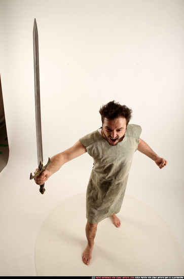 Man Adult Athletic White Fighting with sword Standing poses Army