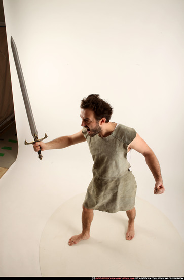 Man Adult Athletic White Fighting with sword Standing poses Army