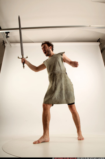 Man Adult Athletic White Fighting with sword Standing poses Army