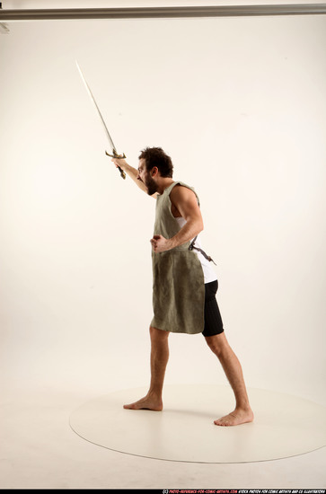 Man Adult Athletic White Fighting with sword Standing poses Army