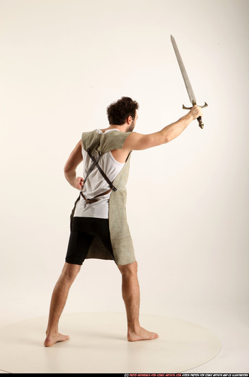 Man Adult Athletic White Fighting with sword Standing poses Army