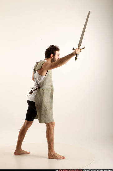 Man Adult Athletic White Fighting with sword Standing poses Army