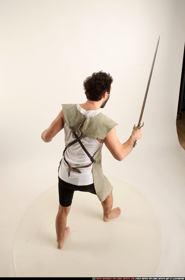 Man Adult Athletic White Fighting with sword Standing poses Army