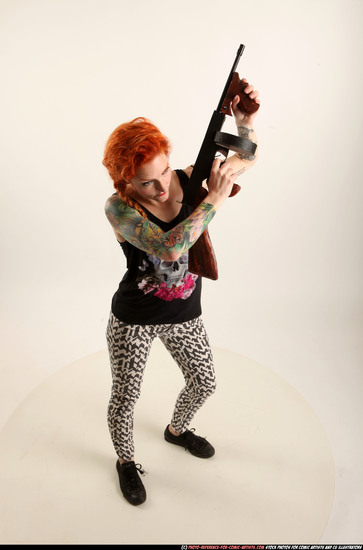 Woman Adult Athletic White Fighting with submachine gun Standing poses Casual