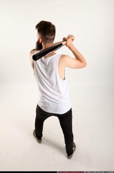 Man Adult Athletic White Standing poses Casual Fighting with bat