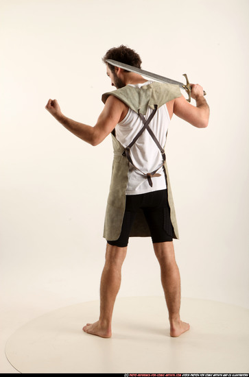 Man Adult Athletic White Fighting with sword Standing poses Army