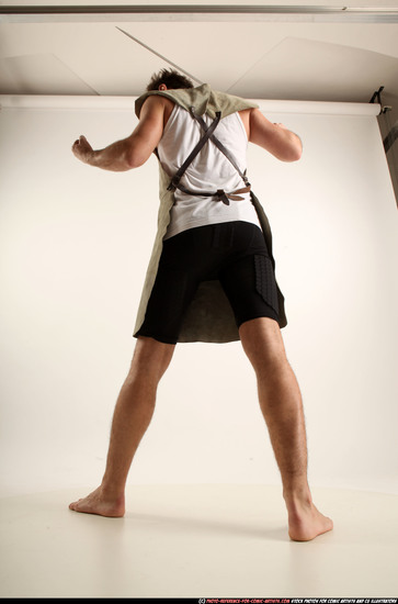 Man Adult Athletic White Fighting with sword Standing poses Army