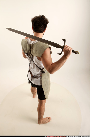 Man Adult Athletic White Fighting with sword Standing poses Army