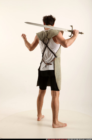 Man Adult Athletic White Fighting with sword Standing poses Army