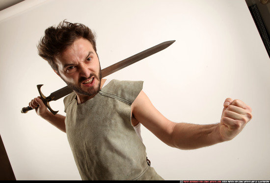 Man Adult Athletic White Fighting with sword Standing poses Army