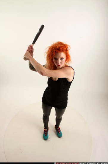 Woman Adult Athletic White Standing poses Casual Fighting with bat