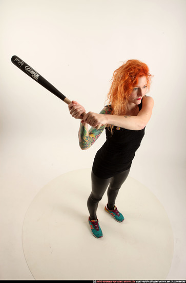 Woman Adult Athletic White Standing poses Casual Fighting with bat